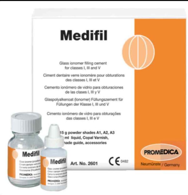 Medifil - PROMEDICA - Glass ionomer cement for fillings of classes I, III and V أسمنت الأيونومر الزجاجي للحشوات من الفئات الأولى والثالثة والخامسة